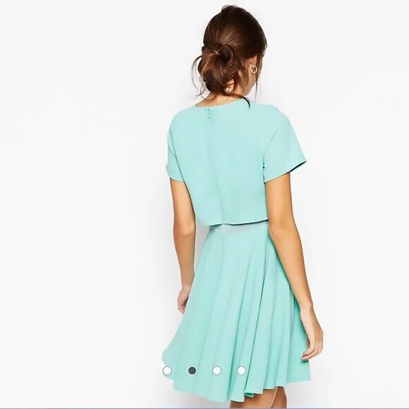 ASOS Short Sleeve Skater Skirt Dress with Sheer Waist Crop - Picture 2 of 8